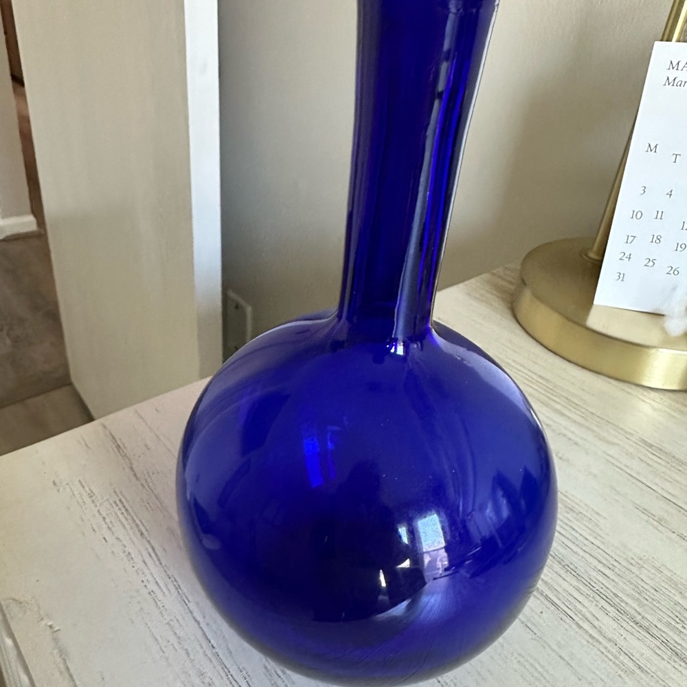 Cobalt Blue Glass Accent Vase with Spherical Base